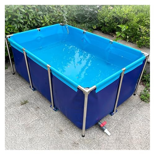 Lago artificiale in tela, Laghetto for pesci pieghevole fuori terra in PVC e acciaio inossidabile, spessore 0,7 mm, blu(1 * 0.6 * 0.3m)