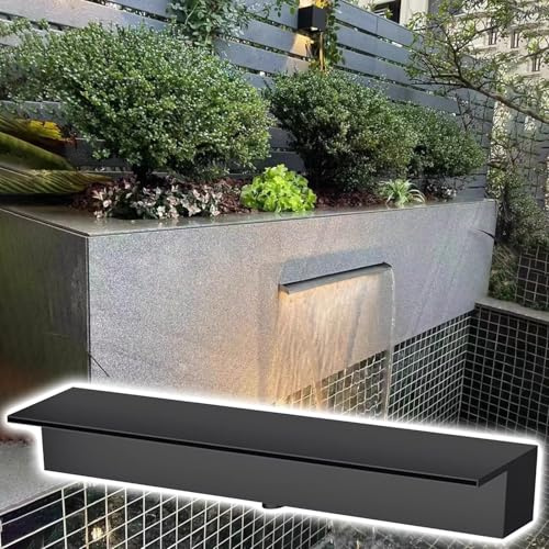 Customizable 50 Black/Silver Stainless Steel Waterfall Spillway, Durable Cascade Pond Water Feature with Accessories for Outdoor Gardens and Landscaping