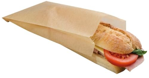 100 x Oven Safe Paper Food Bags Brown Plain L31.5cm for Baguettes Panini Sandwiches Toasties Bag Greaseproof Kraft Takeaway Packaging Lunch Catering Deli Bulk 100 Pack