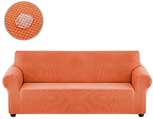 Superelastische, wasserdichte Sofabezüge, weiche und atmungsaktive Sofaüberzüge, Möbelschutz mit elastischen Bändern am Boden, ideal für Kinder und Haustiere – Orange || 2-Sitzer