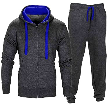Love My Fashions® Men’s Tracksuit Full Sleeve Contrast Fleece Top & Bottom Cord Set Zipper Hood Jogging Suit Set Plus Sizes