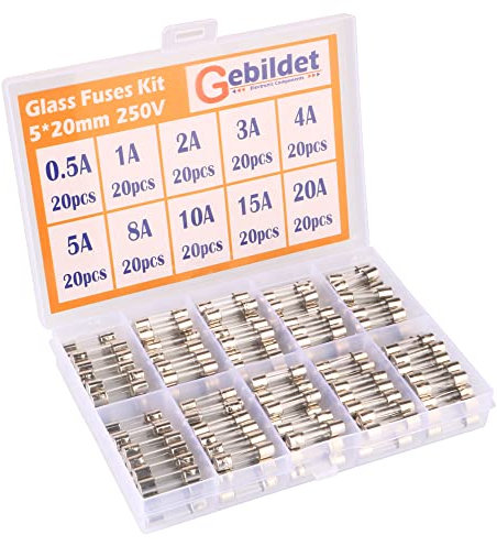 Gebildet 200 pcs 5x20mm Fast-Blow Glass Tube Fuse, Quick Blow Car Glass Tube Fuses Assorted Kit (AMP 0.5A 1A 2A 3A 4A 5A 8A 10A 15A 20A each 20pcs)