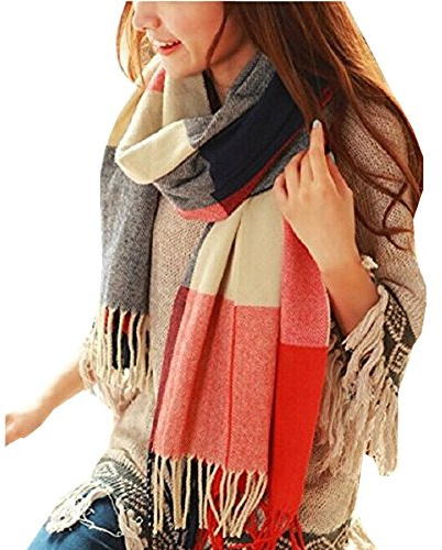 Mocasor Plaid Blanket Scarves for Women, Ladies Fashion Winter Warm Tartan d Long Checked Shawls and Wraps