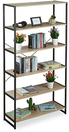 Relaxdays Librería Estantería Industrial con 6 Baldas, Aglomerado/Metal, Marrón, 180 x 95 x 35 cm