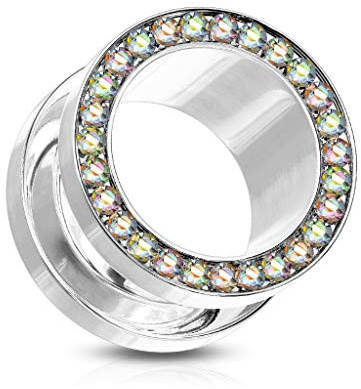 beyoutifulthings Ohr-Tunnel Zirkonia-Rand Clear viele Farben Ohr-Piercing Edelstahl Ohr-Schmuck Screw Fit Plug Schraub-Verschluss 2,5-48mm