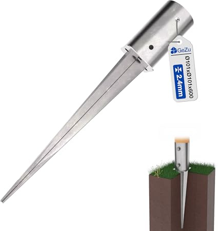 GeZu Impex Support de Poteau à Enfoncer Douille Ø 101 x 600 mm | Argenté Ancre Pour Pied Poteau Clôture Bois