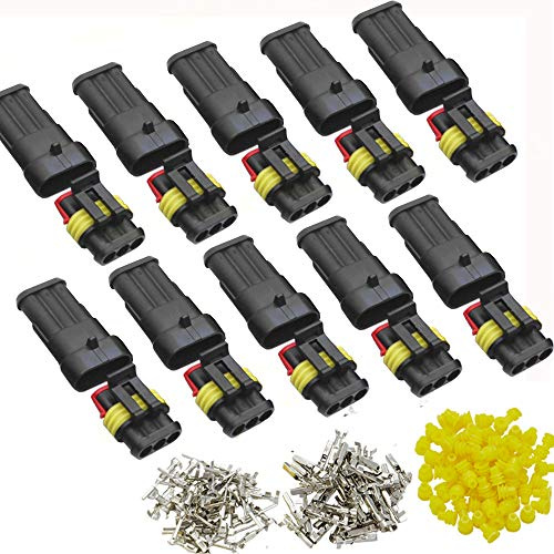 DONJON 10 Set Professionell Auto Wasserdichte Elektrische Wire Steckverbinder Kit, 3 Pin Wasserdicht Schnellverbinder,kfz steckverbinder,Auto Elektrischer Anschluss Stecker für Motorrad Auto Boat