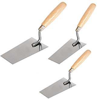 Toolty Edelstahlkelle - Set 120, 140, 160 mm - Holzgriff - zum Schaufeln und Schaben - Mörtel, Zement, Gips - Mauerwerk, Mauerwerk - DIY - TLTY-S017