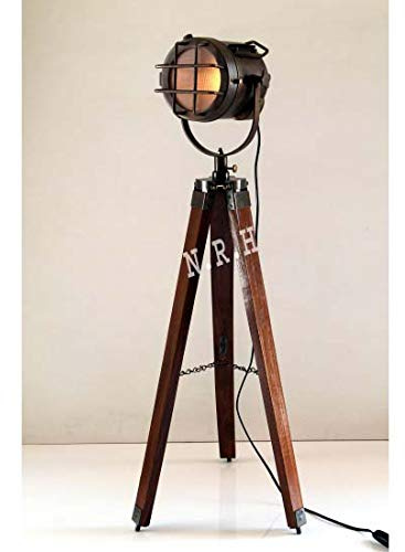 Lámpara de pie de trípode vintage de madera para sala de estar, dormitorio, luz de búsqueda