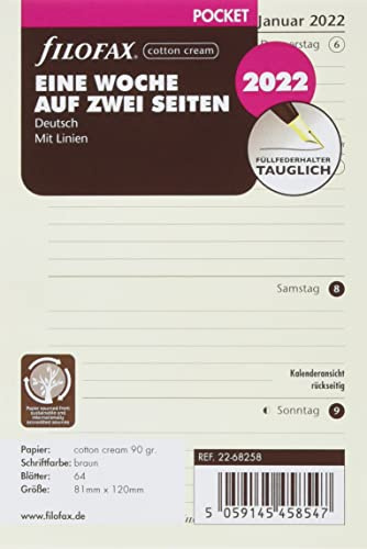 Filofax Pocket 1 Woche auf 2 Seiten cotton cream (deutsch)2022 22-68258