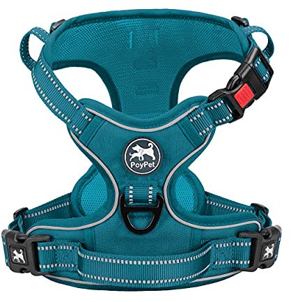 PoyPet Hundegeschirr, kein Ziehen, kein Würgen, reflektierende Hundeweste, verstellbare Haustiergeschirre mit einfacher Kontrolle, gepolsterter Griff für kleine, mittelgroße und große Hunde