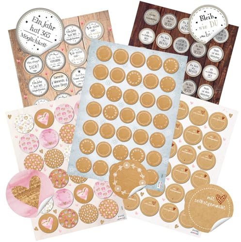 Logbuch-Verlag 142 Aufkleber Set Sprüche Herzen Marmeladengläser Verzierung Geschenkaufkleber Geburtstag SET Geschenk