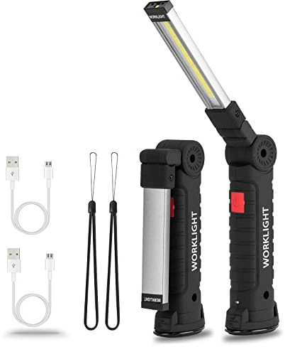 Vagocom LED Battery Powered Rechargeable Torches, Gifts for Mens Him,Bright Inspection Lamp Torch Work Light Mechanic Tools with Magnetic Base and Hook for Camping Christmas Birthday Gift(2 Pack)