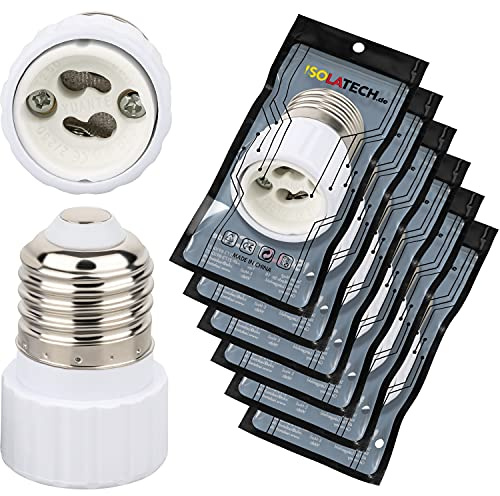 ISOLATECH 6x Casquillo Adaptador E27 a GU10 LED para Portalámparas | Convertidor para bombillas, Máx. 250V/2A, Base cerámica resistente al calor, Para baño y cocina