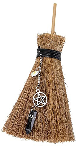 PRETYZOOM Mini colgante de altar de cristal con escoba de bruja para Halloween, decoración del hogar, color caqui