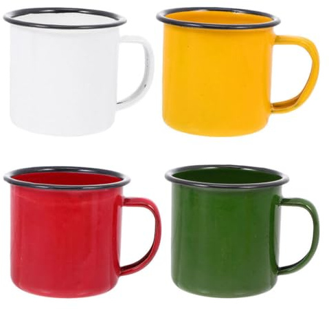 Luxshiny Enamel Mug Set of 4 Vintage Small Wine Cups 2.90 Oz Retro Drink Cups with Comfortable Heat-Insulated Handle Wide Mouth for Easy Cleaning for Home Outdoor and Travel