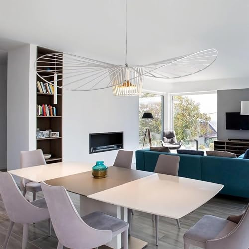 GLZXMQBP Vertigo Lampe 80cm Retro Kronleuchter Pendelleuchten, Kreative LED Lampe Fiberglas + Polyurethan Hut Stoff Modernes Design Wohnzimmer Küche Badezimmer Dekorative Beleuchtung, E27,Weiß,80CM