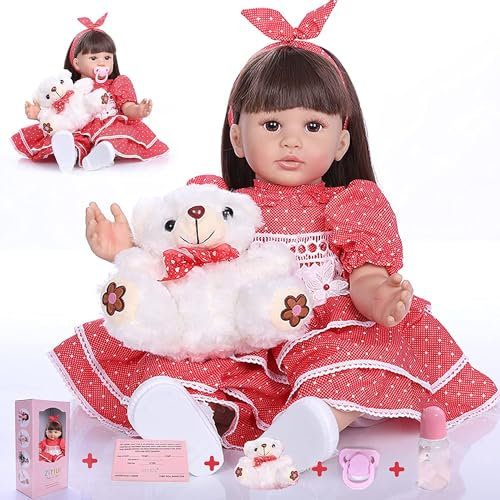 ZIYIUI Reborn Puppen Mädchen 24 Zoll 60cm Lebensechte Silikon Reborn Babypuppen Mädchen Langes Haar Reborn Doll Spielzeug Für Kinder