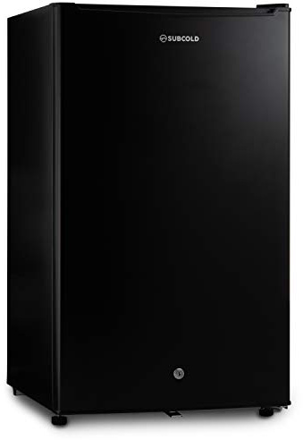 Subcold Eco100 LED Under-Counter Black Fridge | Freestanding Refrigerator | Solid Door with Chiller Box | LED Light + Lock & Key | Energy Efficient (100L, Black) (Renewed)