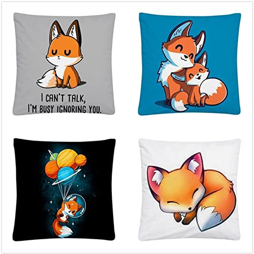 Tinnoon Kissenbezug 55x55cm 4er SetBoho Wohnzimmer Outdoor Deko, Schlafzimmer Zimmer Dekor Kissenhülle Kissenbezüge mit Verstecktem Reißverschluss, Couchkissen, Sofakissen Weinachten Süße Füchse