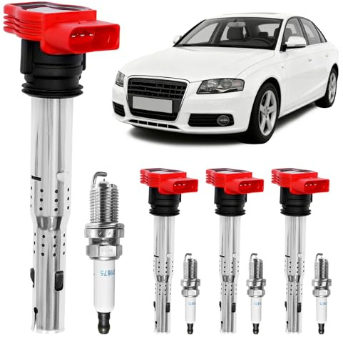 Ignition Coil Pack & Spark Plugs Set of 4 Replacement for Audi A4 A5 TT Volkswagen CC Tiguan & More 2.0L 2.0T Replaces# 06E905115E, UF529, 06E905115A, 06E905115C
