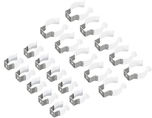sourcing map T5 T8 U Clips Holder Bracket for LED Light Bulb Mounting Bracket Support Stainless Steel Fluorescent Tube Holder Pipe Clamps Spring Holder Tool Clips, White Pack of 20