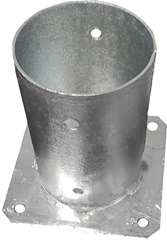 Round Fence Post Bolt Down Bracket 100mm (4), Heavy Duty Galvanised Steel | Hot-Dip Galvanised Post Holder, 2mm Steel, 150mm Height, for Pergola Fence Deck Railing, Bolt Down Base Support Anchor