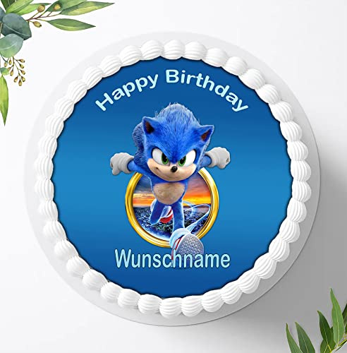 Für die Geburtstags Torte, Zuckerbild kompatibel mit: SONIC Tortenbild Personalisiert mit oder ohne Wunschname, Essbares Foto für Torten, Fondant, Tortenaufleger Ø 20cm, 0926z