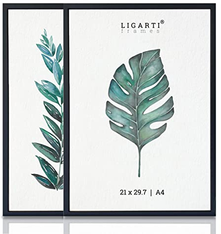 Ligarti® Bilderrahmen (Made in EU) I Rahmen aus Echtholz I Holzbilderrahmen, Holzrahmen I Picture Frame (A4, 2x schwarz)