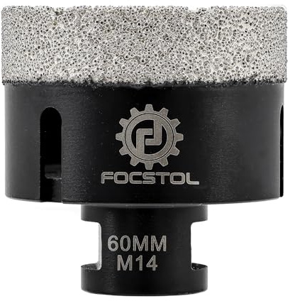 FOCSTOL Diamant Fliesenbohrer 60mm Vakuumgelötete Diamant Lochsäge für Porzellan Keramik Fliese Marmor Granit Stein Quarz M14 Gewinde