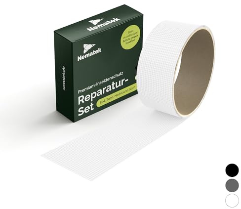 Nematek - Fliegengitter Reparatur Set - Fliegengitter Reparatur Klebeband - Reparaturband für Moskitonetz, Insektenschutz Tür und Fliegengitter Fenster - in verschiedenen Farben (Weiß), 4,5 x 200 cm