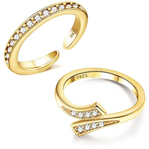 MILACOLATO 925 Silber Toe Ring Für Damen Offen Verstellbar Zehenring Sandalen Zirkonia Bandringe Passend Umwickelt CZ Zehenring Sandalen Sommer Barfußschmuck Gold Zehenring