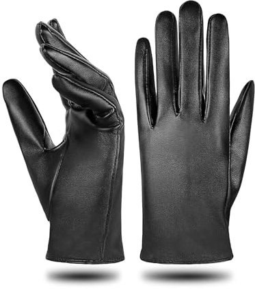 MELLIEX Lederhandschuhe Damen, Dünne Ungefüttert PU Leder Handschuhe Touchscreen Winddicht Lederhandschuhe, Schwarz