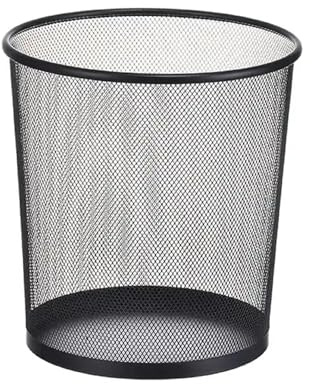 2 UR DOOR Metal Mesh Waste Basket Round Trash Bin For Kitchen, Bathroom, Bedroom - 27x23.5x23.5cm - Office Garbage Bin, Teenagers Room and Dorm Accessories, Lightweight Rubbish Can (Black 1)
