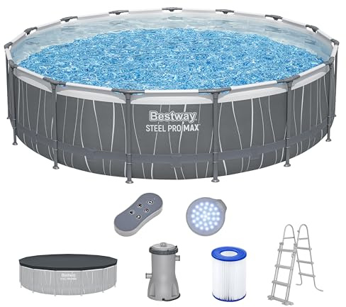 Bestway Steel Pro MAX Frame Pool Komplett-Set mit Filterpumpe Ø 457 x 107 cm, LED-Design, rund