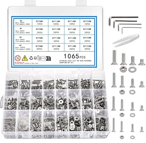 KOXXIAMOQ 1065 Stück Schrauben Set, M2 M3 M4 M5 Zylinderschrauben mit Innensechskant Schraube mit Muttern und Unterlegscheiben, Edelstahl Gewindeschrauben Sortiment Set(1065)