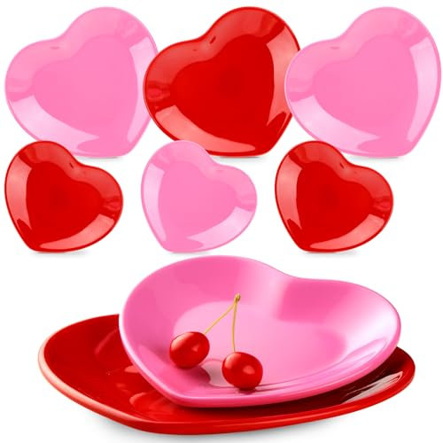 Maxcheck 8 Pcs Valentine's Day Heart Shaped Tray Red Pink Heart Dish Heart Shaped Plate for Home Kitchen Dessert Kitchen Household Cooking Gifts