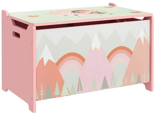 ZONEKIZ Toy Box, Kids Toy Chest with Lid, Safety Hinge, Cute Design - Pink