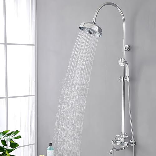 Colonne de Douche avec Mitigeur monocommande,Ensemble de Douche Réglable en Hauteur, Douchette et Pommeau de Douche,Pour Salle de Bain, Argent (Color : A)