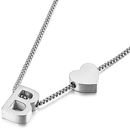 Mesnt Ketten Edelstahl Damen, Edelstahl 1.2mm Boxkette mit beweglichem Herz und Buchstabe B 50cm für Damen Silber