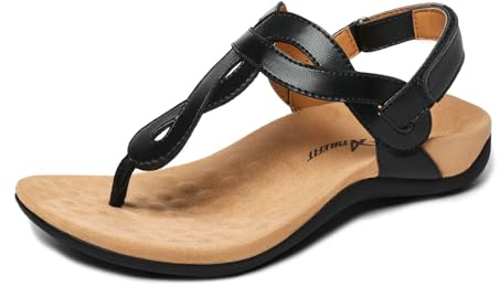 Athlefit Women's Orthopedic Flat Sandals with Arch Support Black 9
