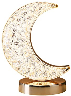 Lámpara de Mesa LED Mágica con Forma de Luna Creciente, Luz Nocturna con Estrellas, Luz Amarilla Cálida para Dormitorio, Decoración de Pared Nocturna, Funciona con Pilas, Regalo