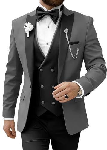TUXBURNTXZ Men's Grey Wedding Suits for Men Slim Fit 3 Piece Suit Fashion Suit XS