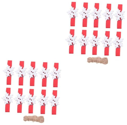 Cabilock 100 Pz mollette di Legno di Natale Christmas Wrapping Paper lavoretti Natale perni di Legno di Natale mollette per l'artigianato mollette per bucato Mini mollette a Fiocco di Neve