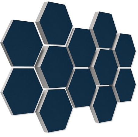 platino24 Schallabsorber COLORE aus Basotec G+ I Akustikpaneele mit Akustikfilz I 3D Wand-Paneele mit 12 Waben in Nachtblau I Akustikplatten zur Schalldämmung in Büro, Studio & Wohnung