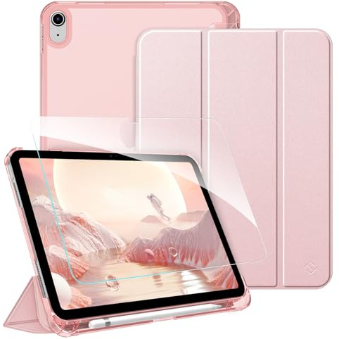 FINTIE Coque pour iPad A16 11e Génération 11 2025/iPad 10e Gén 10.9 2022 | Étui avec 1 Verre Trempé et Porte-Stylet, Coque Rigide Transparente Givrée, Housse Fine Légère, Or Rose