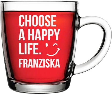 polar-effekt Teetasse aus Glas 340 ml mit personalisierter Gravur - Kaffeeglas mit Namen - ideal als Geburtstagsgeschenk - für warme und kalte Getränke