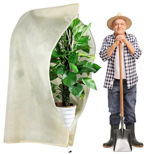 Vegamall 120 * 180cm Plant Fleece Frost Protection Cover, Horticultural Warming Fleece Jacket Wind and Frost Protection for Winter for Indoor and Outdoor Plants with Zipper Drawstring