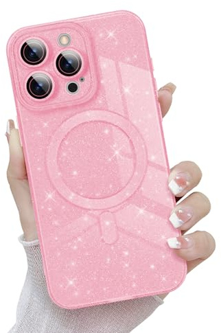Newseego Custodia Glitter per iPhone 15 PRO Max per Ragazze e Donne [Compatibile con MagSafe], Cover Magnetica Scintillante Morbido TPU Protezione Fotocamera Antiurto per iPhone 15 PRO Max - Rosa