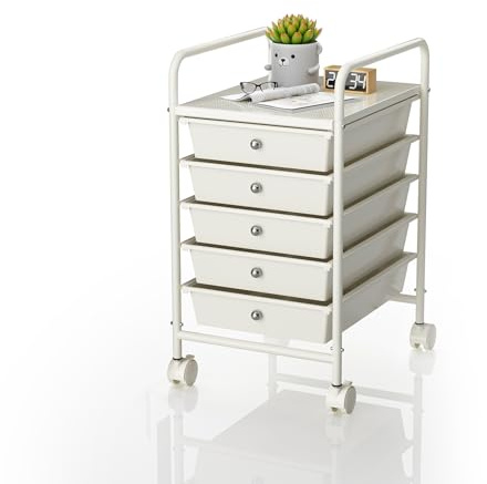 Shrivee Rolling Storage Cart with Drawers 5-Tier Lock Wheels Office White